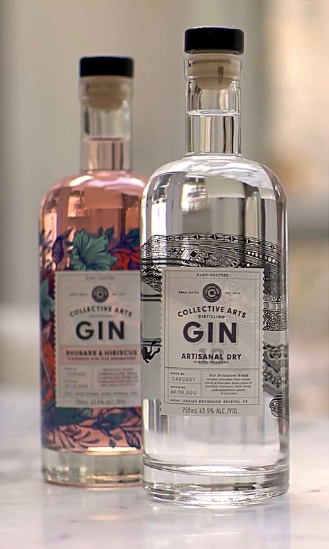 Collective Arts Gin Label on Behance Spirits Label Design, Alcohol Packaging Design, Gin Label, Bottle Illustration, Wine Bottle Label Design, Gin Brands, Whiskey Brands, Craft Gin, Gin Bottle