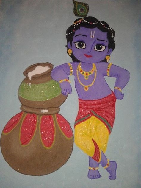 Krishna Janmashtami Rangoli designs with colours and dots • K4 Craft Kanha Rangoli Design, Rangoli Designs Cartoon, Kanha Rangoli, Krishna Janmashtami Images, Janmashtami Wallpapers, Cartoons Rangoli Design, Rangoli Photos, Cartoons Rangoli, Best Rangoli Design