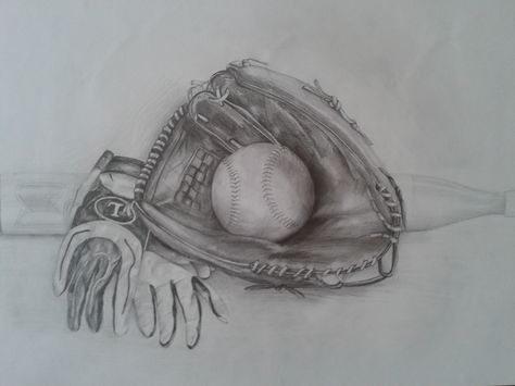 "Softball" - by Marie-Luise Sehn, pencil, 2014 Softball Sketch, Softball Drawings, Baseball Drawing, Drawing Baseball, Gloves Drawing, Baseball Tattoo, Baseball Tattoos, Coloring Printables, Baseball Mitt