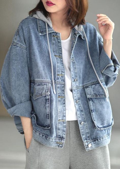 Spring Outerwear, Denim Coat Women, Hooded Denim Jacket, Womens Jackets Casual, Long Sleeve Coat, Jean Vintage, Long Sleeves Coats, Solid Clothes, Denim Jacket Women