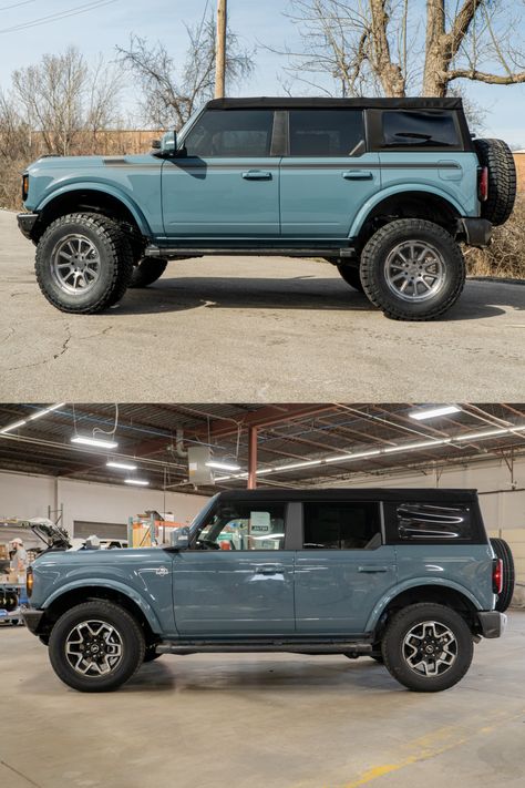 Before and after images of a custom lifted 2022 Ford Bronco build. Bronco Mods, Custom Ford Bronco, Ford Bronco Custom, Bronco Custom, 2022 Ford Bronco, Bronco Car, Bronco Truck, New Bronco, Girly Car