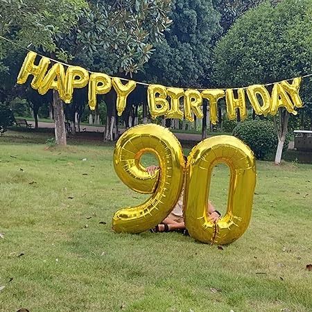 Amazon.com: SHUNTAI 90th Birthday Decorations for Men Women 90 Balloon Number Gold Jumbo Numbers 90 Foil Mylar Balloons with Gold Letters Happy Birthday Balloon Banner 90 Years Old Theme Party Events Supplies : Home & Kitchen 90th Birthday Decorations, Happy Birthday Balloon Banner, Birthday Decorations For Men, Balloon Banner, Happy Birthday Balloons, Event Supplies, Number Balloons, Mylar Balloons, 90th Birthday