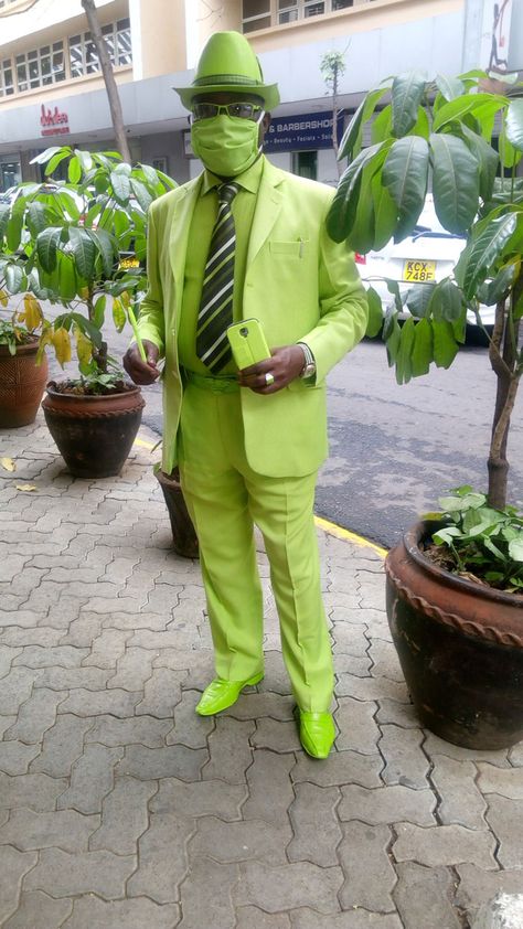 Meet James Maina Mwangi, The Self-Proclaimed Most Stylish Man In Africa If Not The World (32 Pics) Fat Memes, Stand User, Green Face Mask, Vibrant Outfits, Most Stylish Men, Green Suit, The Orator, Jokes In Hindi, Weird Pictures