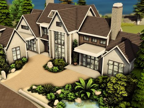 The Sims Resource - Modern Country House with Converted Garage Sims 4 Houses On Gallery, Sims 4 Barndominium, Sims 4 Houses Farmhouse, Sims 4 House Download No Cc, Sims 4 Modern Farmhouse Cc, Sims 4 50x40 House, Sims Country House, House Lots Sims 4, Cc Houses Sims 4