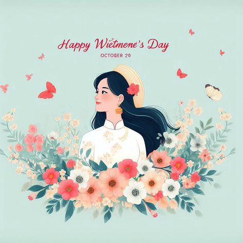 Vietnamese womens day background Design Generated by AI#pikbest#Templates Poster 20/11, Happy Women Day Poster Design, Woman Day Design Poster, Womans Day Card, Womens Day Background, Woman Flower, Vietnamese Girl, Happy Woman Day, Adobe Design