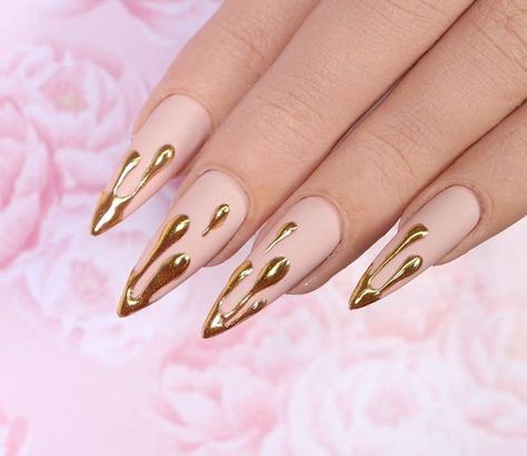 Beautiful Hard Acrylic Summer Nail Compilation 2023 Gold Chrome Drip Nails, Green And Gold Nails Coffin, Crystal Clear Acrylic Nails, Dripping Gold Nails, Chrome Powder Nail Art, 3d Gold Chrome Nails, Gold And Nude Acrylic Nails, Gold And Clear Nails, Gold Stilletos Nails