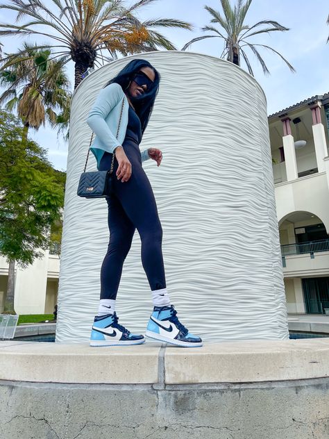 Purple Air Jordan 1 Outfit, Air Jordan 1 Elevate High Outfit, Air Jordan 1 High Outfit Women, Air Jordan 1s Outfit Women, Jordan 1 Outfit Black Women, Denim Jordan 1s Outfit, Unc Jordan 1 Outfit Women, Women Jordan 1 Fashion Styles, Jordan Ones Outfit