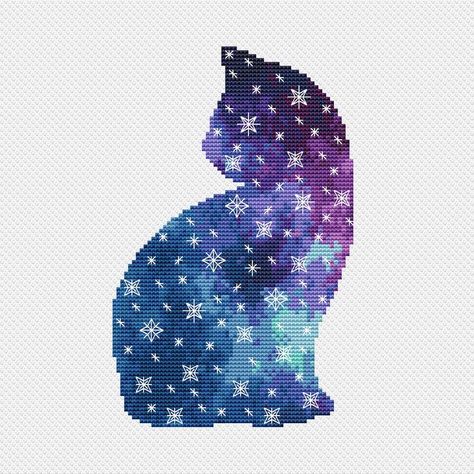 Galaxy Cross Stitch, Ukrainian Cross Stitch, Galaxy Cross, Random Crafts, Galaxy Cat, Galaxy Pattern, Cross Stitch Letters, Cat Cross Stitch Pattern, Quick Stitch