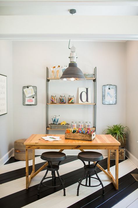 How Fixer Upper's Chip and Joanna Gaines Add Instant Character to a Home Boys Room Farmhouse, Sunroom Floor, Fixer Upper Interior, Organize Office Space, Magnolia Fixer Upper, Homework Room, Playroom Flooring, Magnolia Farms, Nut House