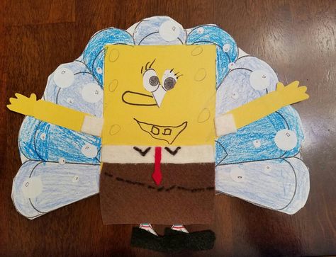 Tom Turkey disguised as Spongebob! Turkey Disguise Project Ideas, Kids Thanksgiving Art Projects, Turkey Kindergarten, Turkey Disguised, Disguise A Turkey Project, Turkey Trouble, Turkey In Disguise, Thanksgiving Art Projects, Disguise A Turkey