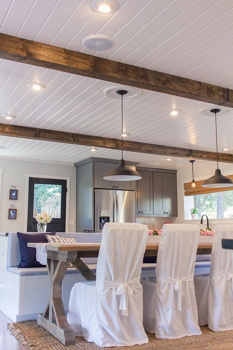 Kitchen Basement, Wood Plank Ceiling, Shiplap Ceiling, Tongue And Groove Ceiling, Plank Ceiling, Beadboard Ceiling, Small Basement, Wood Beam Ceiling, Kitchen Ceiling