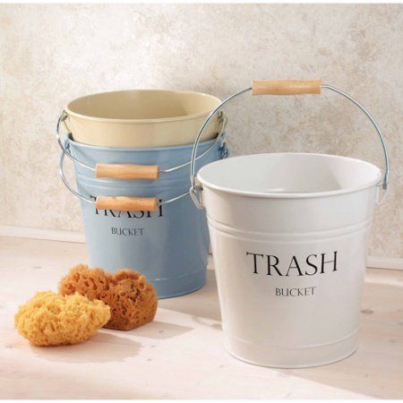 Update a room with the InterDesign Pail Waste Can Bucket from Walmart.com. A metal and wood handle makes it easily portable and a good choice for convenient clean ups. Ideas Con Cajas, Bathroom Garbage Can, Laundry Makeover, Trash Disposal, Metal Pail, Trash Containers, Wet Floor, Garbage Bin, Trash Bins