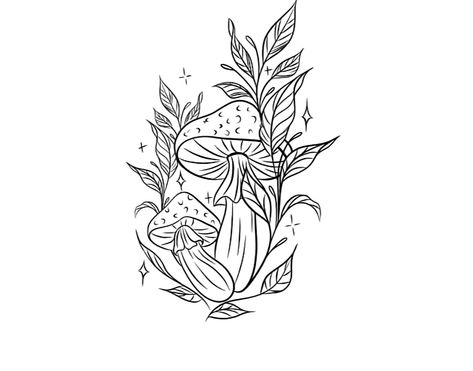 tattoo Floral And Mushroom Tattoo, Plant And Mushroom Tattoo, Mushroom In A Bottle Tattoo, Large Womens Tattoos, Mushroom Foliage Tattoo, Mushroom With Flowers Tattoo, Sun Tattoo Medium, Pretty Mushroom Tattoo, Medium Fine Line Tattoo