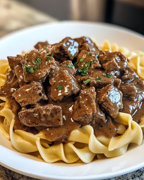 Crockpot Beef Tips & Noodles: The Ultimate Easy Dinner Recipe - receipster Easy Beef Tips Crock Pot Recipes, Crockpot Beef Tips & Noodles, Recipes With Beef Tips, Beef Tips And Egg Noodles, Beef Noodles Crockpot, Beef Tips And Gravy Crockpot Easy, Beef N Noodles, Beef Tips Noodles, Easy Beef And Noodles Recipe