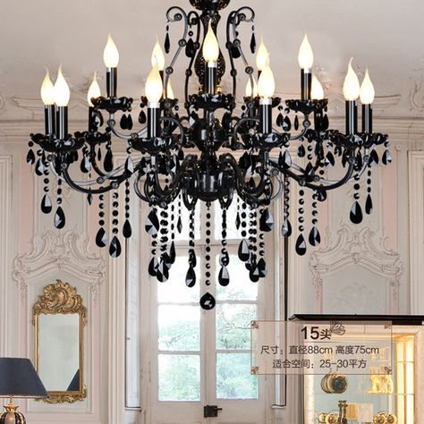 Black Crystal Chandelier, Decorative Pendant Lighting, Luxurious Living Room, Wrought Iron Chandeliers, Crystal Chandelier Lighting, Living Room Restaurant, Modern Chandeliers, Chandelier Lighting Fixtures, Iron Chandeliers