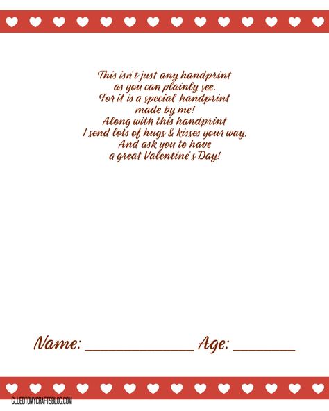 Valentine's Day Poem Printable From Glued To My Crafts - Glued To My Crafts Toddler Activities Daycare, Valentines Day Crafts For Preschoolers, Handprint Poem, Preschool Poems, Valentine Worksheets, Preschool Valentine, Preschool Valentine Crafts, Toddler Valentine Crafts, Valentines Poems