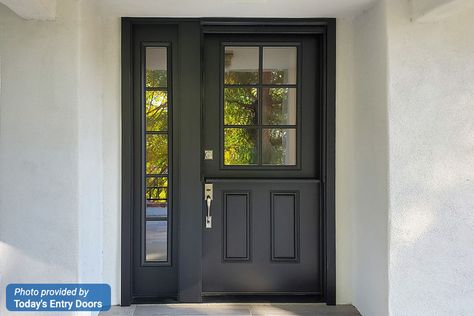 Dutch doors | EL & EL Wood Products Single Sidelight Front Door, Front Door One Sidelight, Dutch Front Door, Dutch Doors, Traditional Front Doors, Farmhouse Light, Modern Wooden Doors, Modern Farmhouse Lighting, Interior Exterior Doors