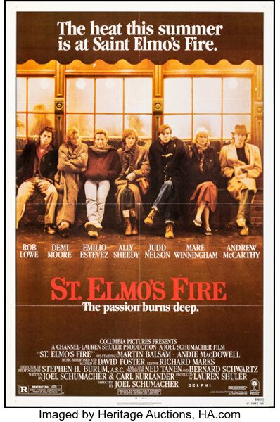 St Elmos Fire, Fire Poster, Judd Nelson, Andrew Mccarthy, Fire Movie, Emilio Estevez, Rob Lowe, Classic Movie Posters, Original Movie Posters