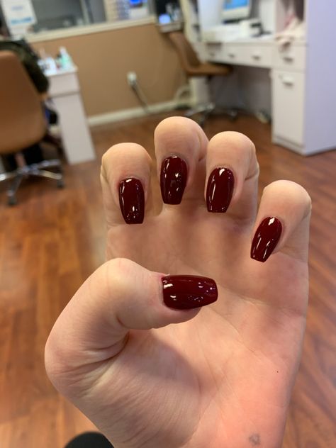 Fall Acrylic Nails Short Coffin, Short Acrylic Nails Coffin Dark Colors, Maroon Ballerina Nails, Coffin Wine Nails, Short Coffin Maroon Nails, Burgundy Nails Acrylic Coffin Short, Dark Cherry Red Nails Coffin, Maroon Nails Coffin Short, Fall Burgundy Nails Short