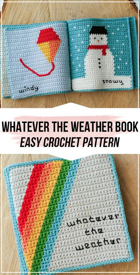 Crochet Books Pattern, Crochet Book Pattern Free, Crochet Baby Book Free Pattern, Crochet Sensory Book, Crochet Quiet Book Patterns Free, Crochet Book Blanket, Crochet Baby Book, Crochet Quiet Book, Weather Book