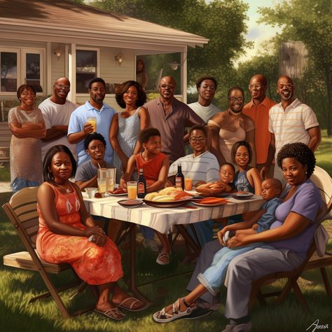 Black Family Aesthetic Drawing, Black Family Bbq Aesthetic, Black Family Animation, Black Family Trip Art, Black Christian Family Aesthetic, Big Family Aesthetic Black, Sunday Family Day, Black Family Reunion, Black Family Cartoon