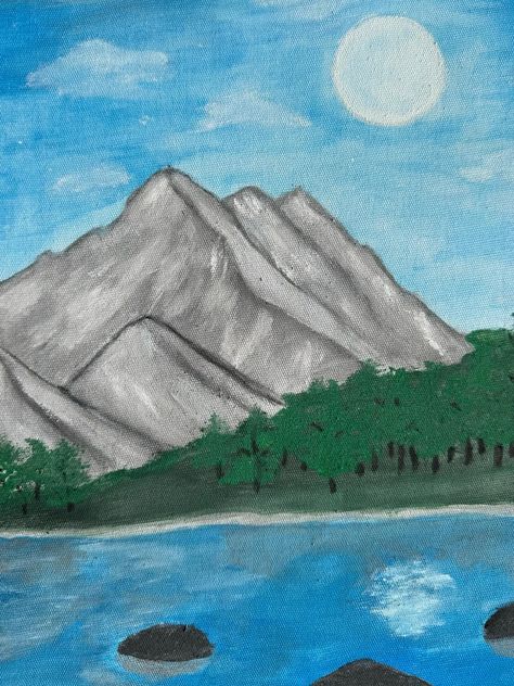 Drawing On Canvas, Painting With Watercolors, Drawing Nature, Mountain Drawing, Sun Sky, Canvas Drawings, Moon Sun, Nature Drawing, Sky Clouds