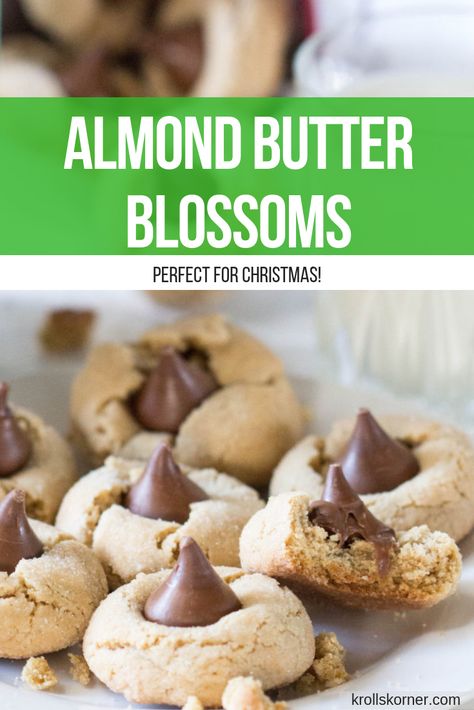 Almond Butter Blossoms, Krolls Korner, Foods Ideas, Blossom Cookies, Vegetarian Desserts, Healthy Holiday Recipes, Baking Fun, Delicious Cookie Recipes, Desserts Easy