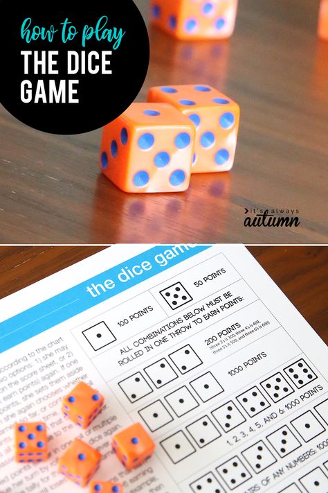 The dice game is easy to learn and fun to play! All you need are 6 dice and a piece of paper to keep score. Great way to keeps kids busy. #games #kidgames Easy Dice Games, Dice Games For Adults, The Dice Game, Easy Games For Kids, Rainy Day Activities For Kids, Fun Card Games, Games For Adults, Paper Games, Fun Games For Kids