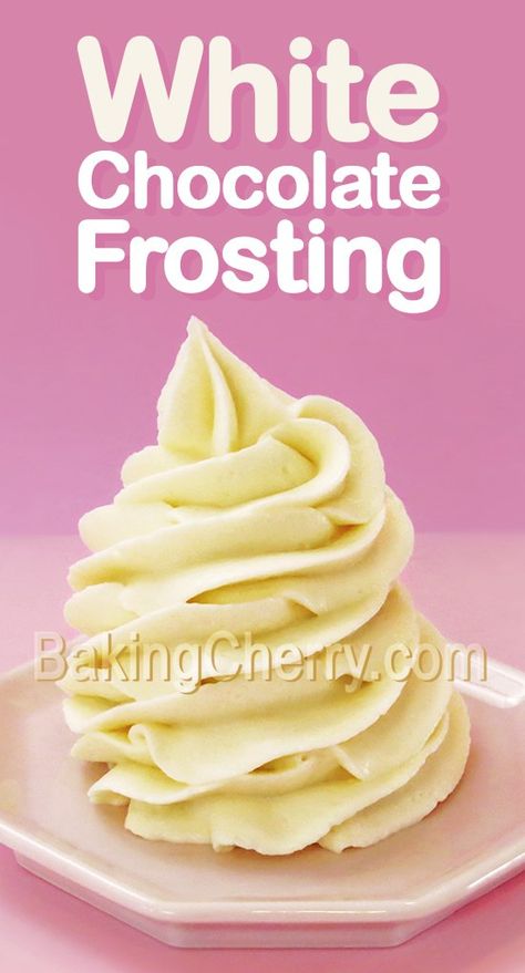 White Chocolate Cream Cheese Frosting Recipe. Learn how to make this creamy, smooth, and delicious cream cheese frosting, made with white chocolate, and flavored with vanilla. Perfect for cakes and cupcakes! #frosting #recipe #cakes #cake #icing #whitechocolate #easy #homemade #fromscratch White Chocolate Cream Cheese Icing, Cream Cheese White Chocolate Frosting, White Chocolate Cream Cheese Frosting Recipe, Frosting Types, Chocolate Cream Cheese Frosting Recipe, White Chocolate Cream Cheese Frosting, White Chocolate Icing, Velvet Cakes, White Chocolate Cream