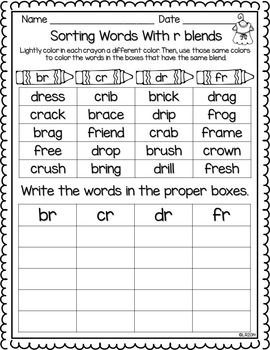 R Blends, Nouns Activities, Blends Worksheets, Blends And Digraphs, First Grade Phonics, Phonics Programs, Literacy Worksheets, Grade Spelling, Spelling Patterns