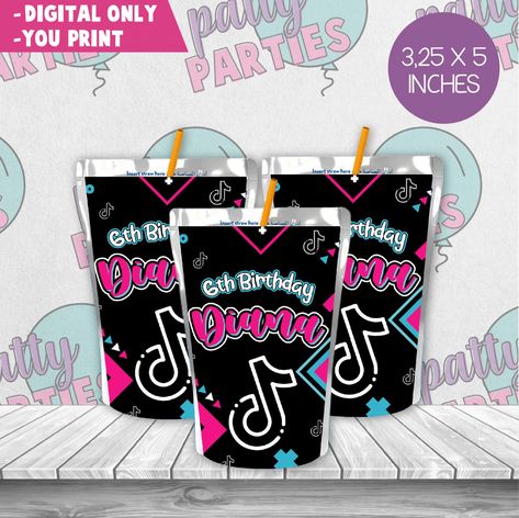 #TIKTOK #TIKTOKPARTY #TIKTOKBIRTHDAY #TIKTOKCAKE #TIKTOKCAKETOPPER #TIKTOKCUPCAKETOPPER #TIKTOKCUPCAKE #TIKTOKBANNER #TIKTOKTSHIRT #TIKTOKCENTERPIECE #TIKTOKSUPPLIES #TIKTOKBIRTHDAYPARTY #TIKTOKBIRTHDAYINVITATION #TIKTOKINVITATION #TIKTOKBAGFRONTS Tiktok Birthday Party Ideas, Tiktok Birthday Party, Tiktok Birthday, Juice Pouch, Favor Ideas, 13th Birthday, Send It, Party Bag, Birthday Party Ideas