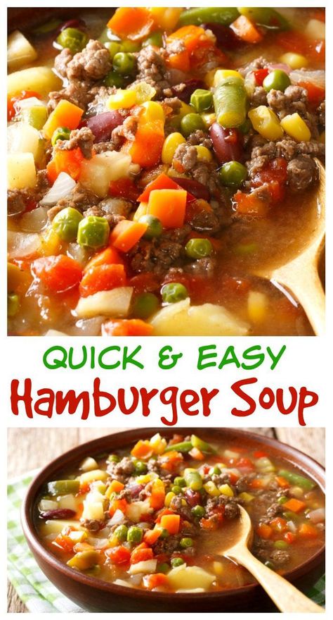 Easy Vegetable Beef Soup - The Weary Chef Ground Beef And Vegetables, Easy Vegetable Beef Soup, Easy Hamburger Soup, Hamburger Vegetable Soup, Healthy Calories, Beef And Vegetables, Easy Vegetable Soup, Ground Recipes, Recipes Vegetables