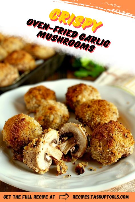 Discover the perfect blend of crunch and flavor with our Crispy Oven-Fried Garlic Mushrooms. This delightful dish transforms ordinary mushrooms into a mouthwatering, golden-brown sensation thats easy to prepare. Perfect as a savory appetizer or an irresistible side dish, these garlic-infused bites are sure to please any palate. Dive into a world of simple ingredients and bold flavors, and elevate your cooking game with this healthier twist on a classic favorite. Pin this recipe for your next culinary adventure! Oven Fried Mushrooms, Crispy Oven Fries, Fried Garlic, Fried Mushrooms, Oven Fried, Garlic Mushrooms, Cooking Game, Garlic Fries, Savory Appetizer