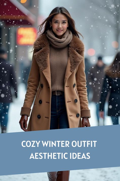 Cozy Winter Outfit Aesthetic Ideas Winter Outfits Aesthetic Cold Weather, Winter Wear Outfits For Women, Winter 2025 Fashion Trends, Outfit Ideas For Cold Weather, Outfit Aesthetic Ideas, Fall Outfits For Teachers, Winter Outfit Aesthetic, Cozy Winter Outfit, Boots Elegant