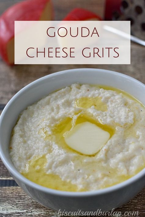 Grits With Gouda Cheese, Cajun Cheese Grits, Feta Grits, Sweet Potato Grits, Goat Cheese Grits, Grits Dishes, Gouda Cheese Grits, Gouda Grits Recipe, Grit Recipes