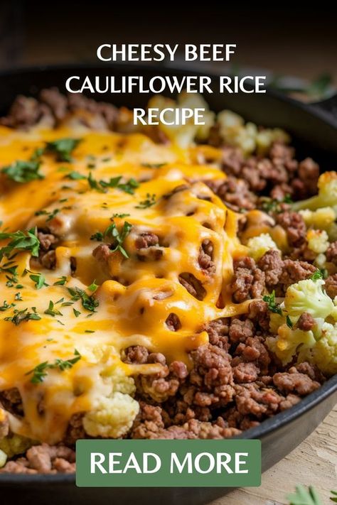 Looking for a delicious low-carb dinner idea? Try this flavorful Ground Beef and Cheesy Cauliflower Rice Stir-Fry! It's a quick and easy keto-friendly meal the whole family will love. Perfect for busy weeknights or as a comforting dish after a long day. Give this simple recipe a try tonight and enjoy the hearty goodness of beef paired with cheesy cauliflower rice. Keto Rice Recipes, Cauliflower Rice Risotto Recipes, Cauliflower Rice Recipes Dinner, Low Carb Skillet Meals, Cauliflower Rice Meals, Ground Beef Low Carb Recipes, Riced Califlower Recipes, Riced Cauliflower Recipes, Beef And Cauliflower Rice