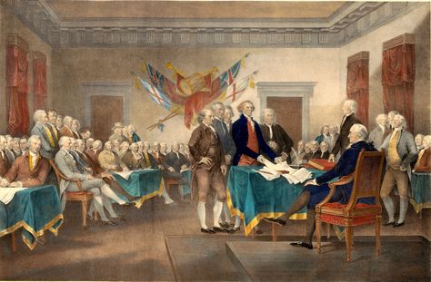 The Declaration of Independence: July 4th 1776 - http://www.constitutionfacts.com/us-declaration-of-independence/fourth-of-july/ real facts what happened that day - submit draft jul 2nd, approved final document & celebration jul 4th, signed independence day aug 2nd, signed constitution day & celebration sep 17th ... revolution started in April 1775, the draft was written in June 1776 jefferson & adams died on 4th of july 1826, monroe in 1831 too and coolidge born in 1872 that day Independence Day History, Us Independence Day, Norman Rockwell Paintings, The Declaration Of Independence, Independence Hall, American Colonies, Going Through The Motions, American Independence, Kingdom Of Great Britain