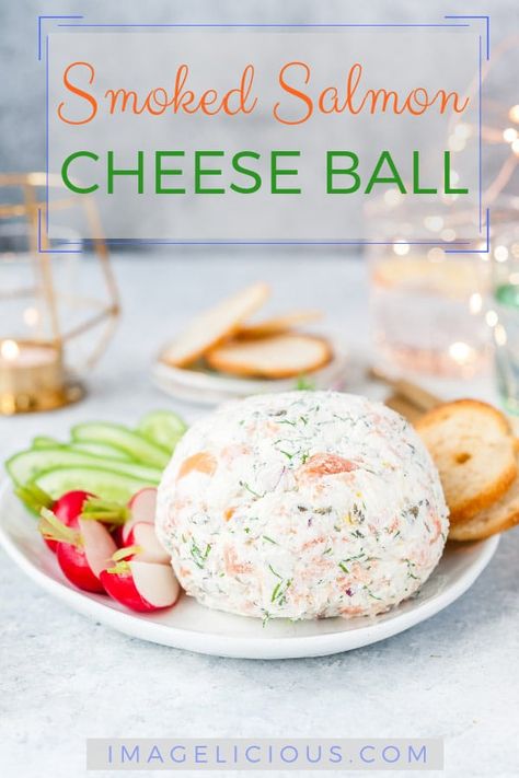 This Smoked Salmon Cheese Ball tastes like a smoked salmon sandwich but less expensive. Easy, festive, delicious, and affordable | imagelicious.com #smokedsalmon #cheeseball #entertaining #affordable Smoked Salmon Cheese Ball, Salmon Cheese Ball, Salmon Ball, Crockpot Salmon, Smoked Salmon Sandwich, Smoked Salmon Appetizer, Salmon Appetizer, Salmon Dip, Smoked Salmon Dip