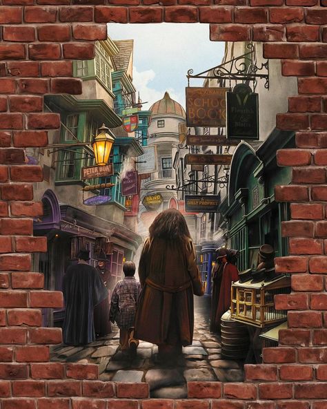 Turksworks Design and Illustration - Diagon Alley Collectible Set Cardboard Diagon Alley, Diagon Alley Art, Diagon Alley Painting, Harry Potter Gouache, Harry Potter Artwork Paintings, Diagon Alley Wallpaper, Diagon Alley Illustration, Diagon Alley Drawing, Diagon Alley Entrance