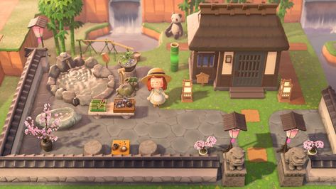 Acnh Zen Garden Idea, Zen House Interior, Acnh Zen Garden, Acnh Zen, Zen Yard, Town Inspiration, Acnh Inspiration, Zen House, Animal Crossing 3ds