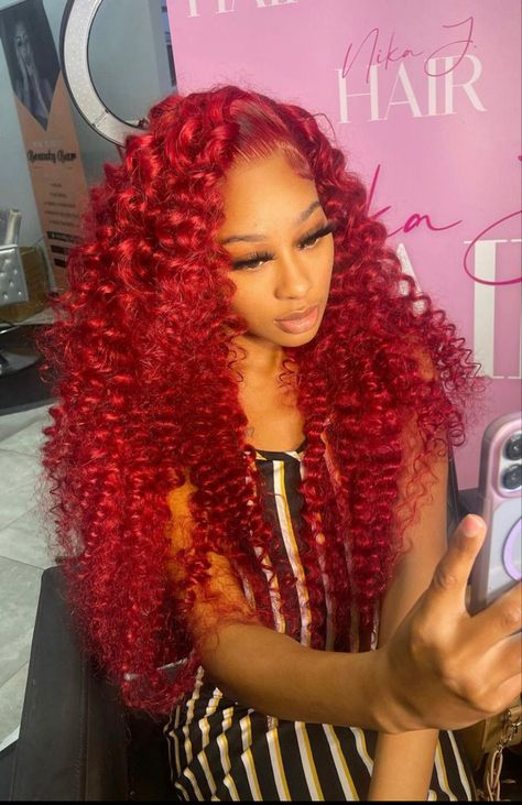 French Braid Crown, French Braid Hairstyle, Red Weave Hairstyles, Frontal Wig Hairstyles, Red Curly Hair, Hairstyle Tutorials, Braid Hairstyle, Pretty Hair Color, Busy Women