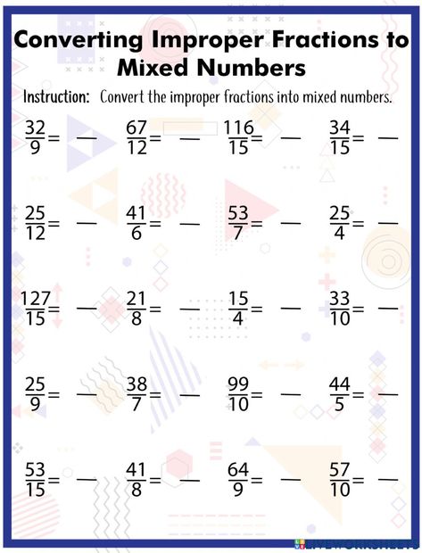 Mixed Number To Improper Fraction, Improper Fractions Worksheet, Mixed Numbers Worksheet, Improper Fractions To Mixed Numbers, Fraction Worksheet, Mixed Fractions, Unit Rate, Number Bond, Improper Fractions