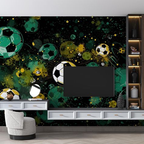 Football Mural Wallpaper #wallpaper #walldecor #walldecoration #wallpaperdecor #wallmural #diyhomedecor #diydecor #decor #homedecor #interiordecor #featurewall #accentwall #muralwallpaper #muralwonder #diywalldecor #interiordesign #interiordecorating #interiordecor Football Mural, Kids Room Wall Murals, Kids Room Wallpaper, Surface Water, Kids Room Wall, Football Field, Jungle Theme, Wallpaper Decor, Football Wallpaper