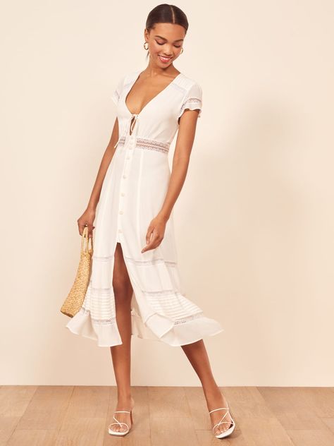 The Garland Dress Gizele Oliveira, Reformation Dress, Silky Dress, Reformation Dresses, Oui Oui, Midi Length Dress, Lace White Dress, Spring Summer Outfits, Nordstrom Dresses