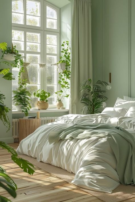 Sage Green Farmhouse Bedroom, Green Farmhouse Bedroom, Sage Green Bedrooms, Sage Green Farmhouse, Airy Curtains, Design A Bedroom, Green Bedrooms, Farmhouse Layout, Green Farmhouse