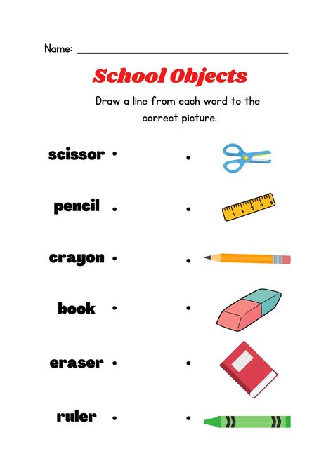 Colorful Illustrative School Objects Matching Worksheet - Templates by Canva Canva Worksheet Templates, Match The Following Worksheets, My School Bag Worksheet, K5 Activities, School Things Worksheet, Classroom Objects Worksheet, School Objects Worksheet, School Supplies Kindergarten, Canva Worksheet