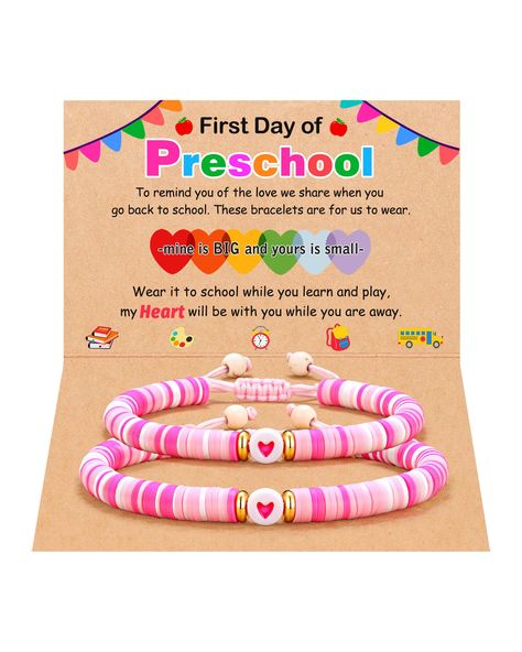 PRICES MAY VARY. 【Back to School Bracelet】-- Here are two bracelets, one for Mom, and one for Daughter. Give this little bracelet to your girl when she goes to school, and tell her not to be afraid, mom's heart will always be with you while you throughout the day. 【First Day of Preschool Gift】-- The package includes a meaningful message card. All items are packed in a pretty bag to prepare a sweet gift for your girl to express your blessings and encouragement on her first day of school. 【Bracele Back To School Bracelets, Back To School Stuff, School Bracelets, Mommy And Me Bracelets, Bracelets Cute, Bracelets Christmas, First Day Of Kindergarten, Mother Daughter Bracelets, Kindergarten Gifts