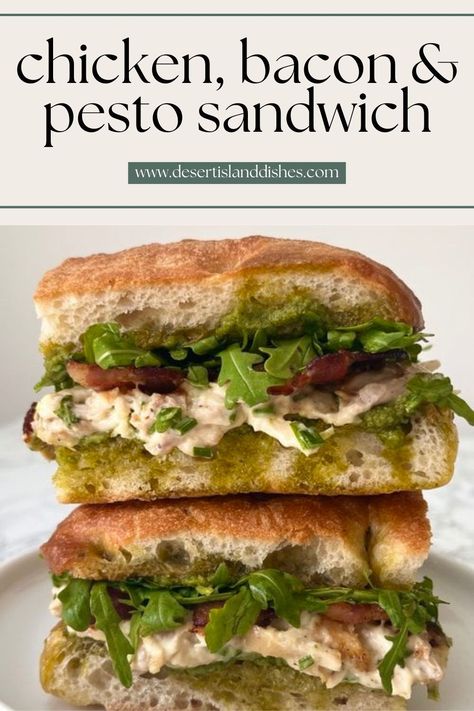 This easy chicken sandwich recipe is heaven on earth. Roast chicken, crispy bacon, pesto and a little rocket. It’s so so good! Shredded Chicken Pesto Sandwich, Cranberry Pesto Chicken Sandwich, Grilled Chicken Sandwich On Sourdough, Chicken Bacon Pesto Sandwich, Chicken Pesto Panini Sandwiches, Chicken Pesto Sandwich Recipe, Roast Chicken Sandwich, Cold Chicken Sandwich Recipes, Roast Chicken Sandwich Recipes