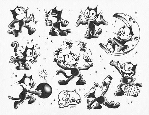 Tactical Vehicle, Hawaiian Tattoos, 1930s Cartoons, Cartoon Cats, Felix The Cat, Hawaiian Tattoo, Rubber Hose, Animation Sketches, Traditional Tattoo Art