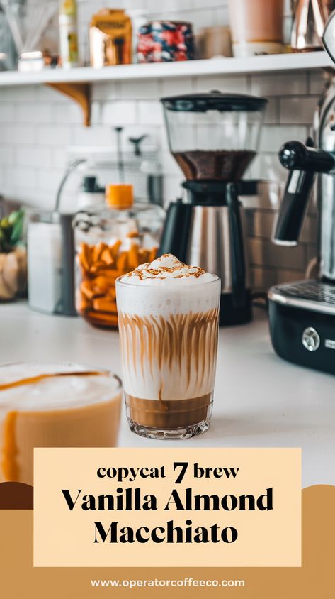 Love a nutty twist? 🌰 Try the 7 Brew Vanilla Almond Macchiato! Sweet vanilla, almond syrup, and bold espresso combine for a refreshing drink perfect for any time of day. Serve it hot, iced, or frozen for a party-ready coffee recipe you can customize at home! ☕✨
#party#morningcoffee#afternoon Macchiato Coffee Recipe, Coffee Recipes Nespresso, Almond Coffee Syrup, At Home Espresso Drinks, Coffee Drinks At Home, Almond Syrup, Macchiato Recipe, Spring Afternoon, Tea Drinks